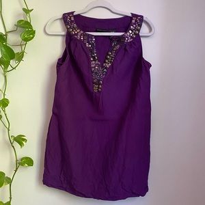Purple Beaded Linen Dress